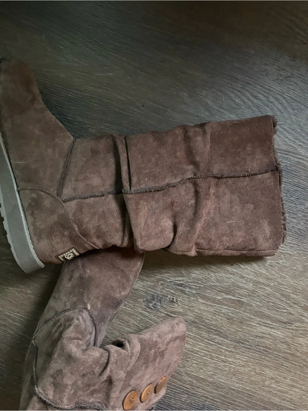 Skechers Brown Suede Mid-Calf Slouch Boot with Button Accents